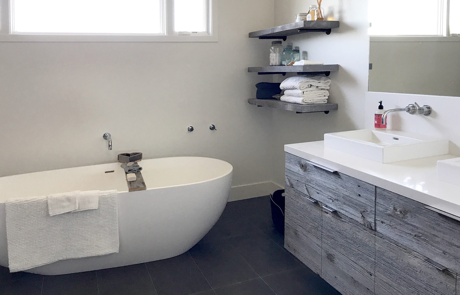 Bathroom remodel with tub.